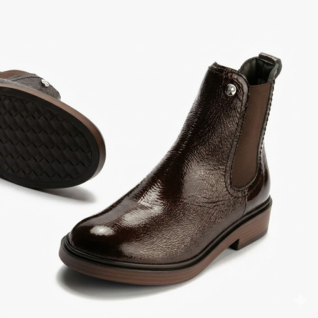 Botín Chelsey en Charol con cremallera de mujer color marron