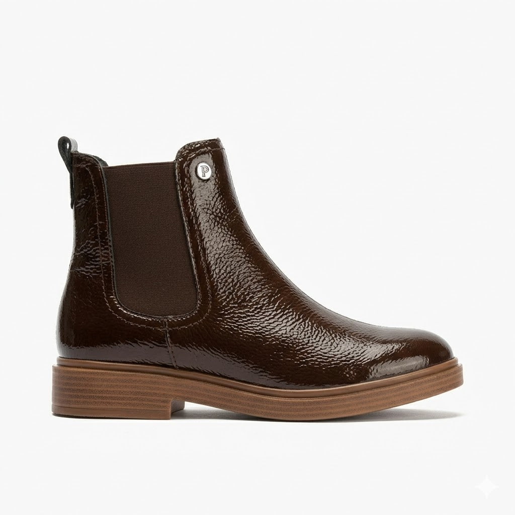 Botín Chelsey en Charol con cremallera de mujer color marron