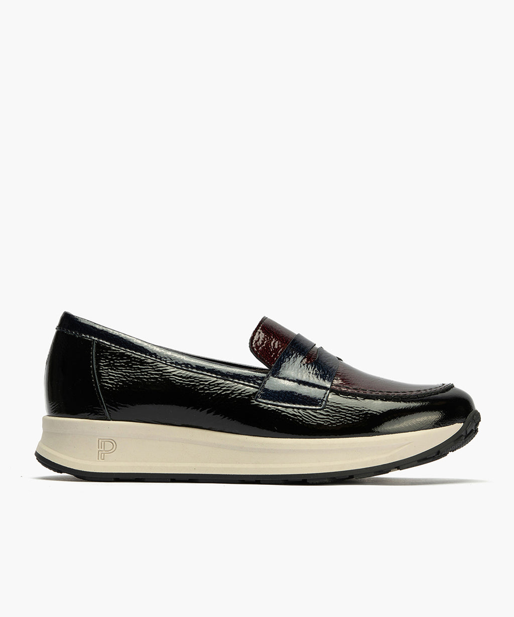 Mocasín Tricolor en Charol de mujer color negro/burdeos