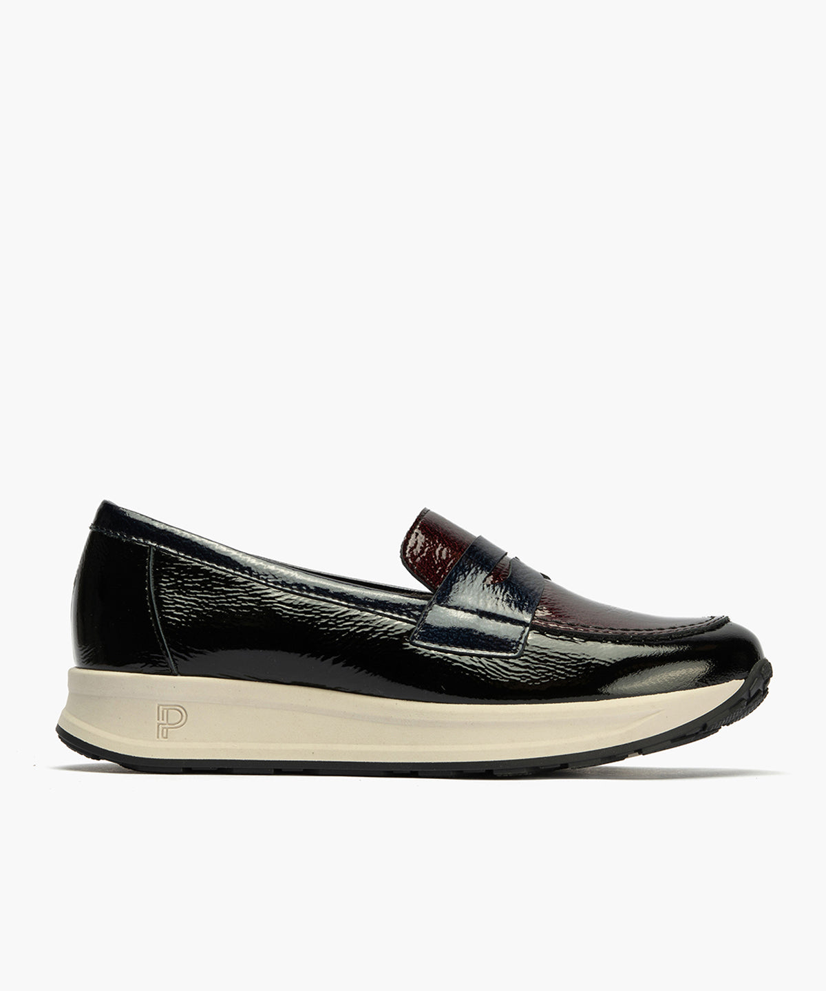 Mocasín Tricolor en Charol de mujer color negro/burdeos