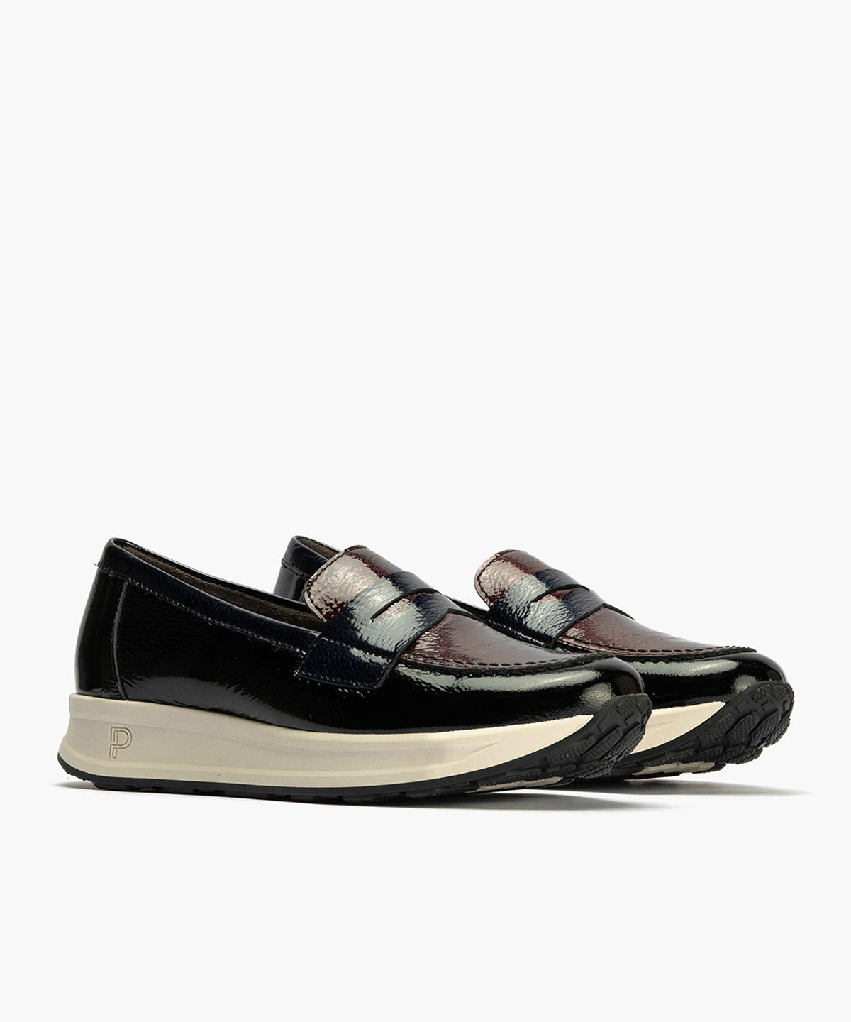 Mocasín Tricolor en Charol de mujer color negro/burdeos