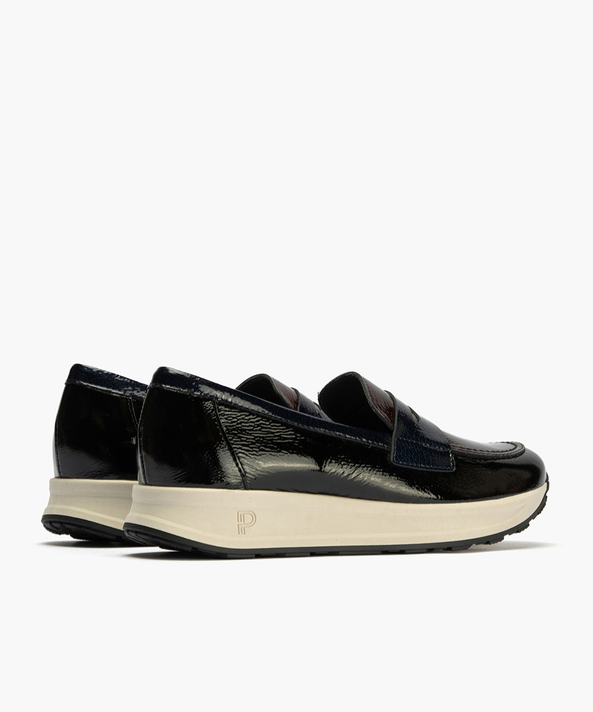 Mocasín Tricolor en Charol de mujer color negro/burdeos