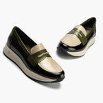 Mocasín Tricolor en Charol de mujer color negro/piedra