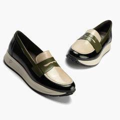 Mocasín Tricolor en Charol de mujer color negro/piedra