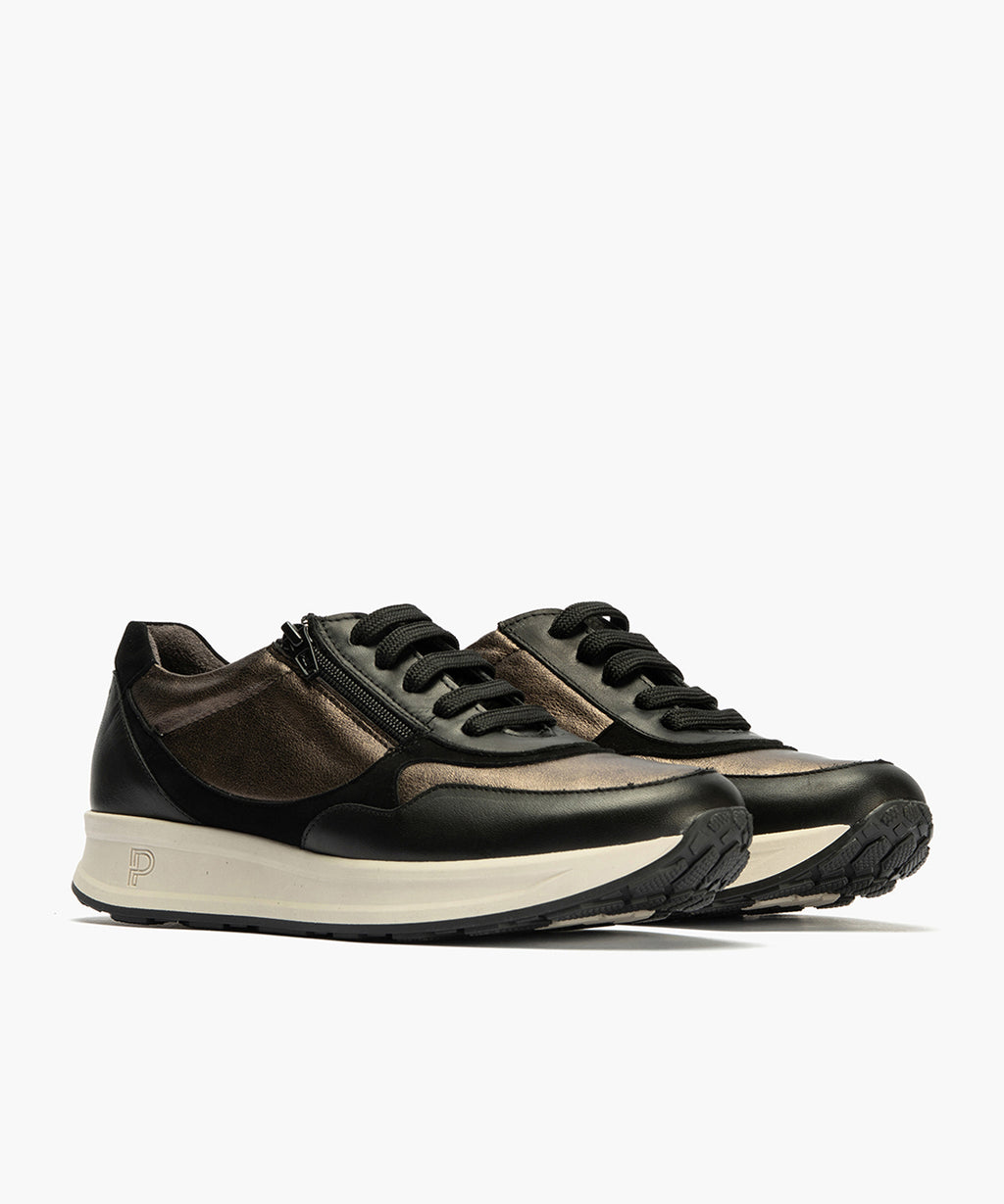 Deportivo de Cremallera Combinado con Ante de mujer color negro