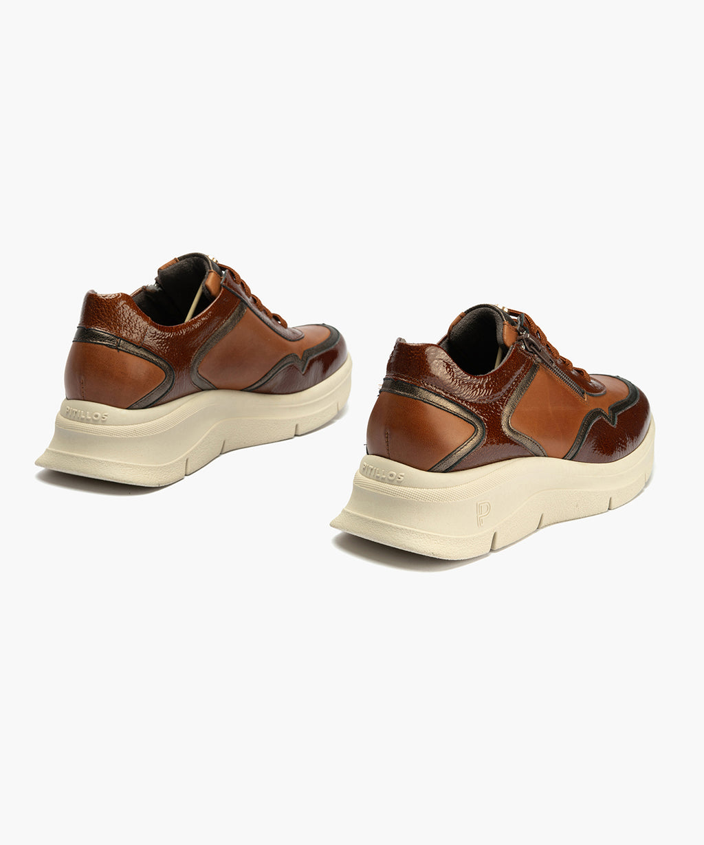 Deportivo de Cremallera Combinado con Laminado de mujer color cuero