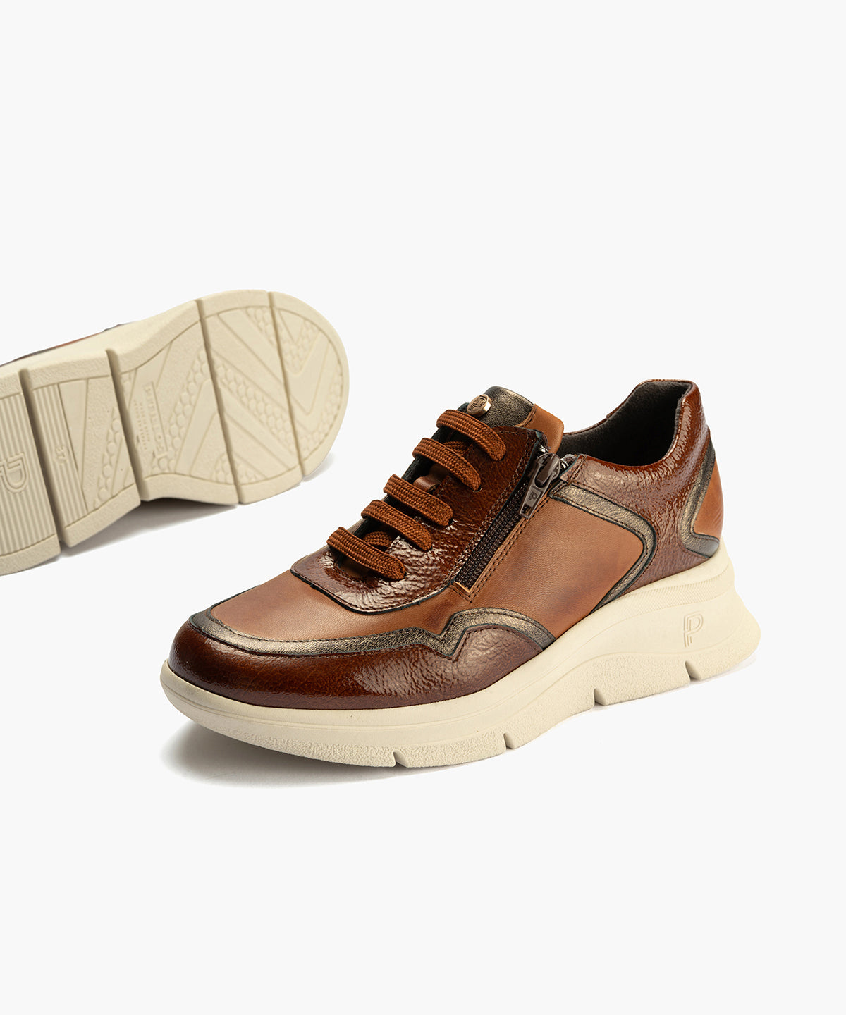 Deportivo de Cremallera Combinado con Laminado de mujer color cuero