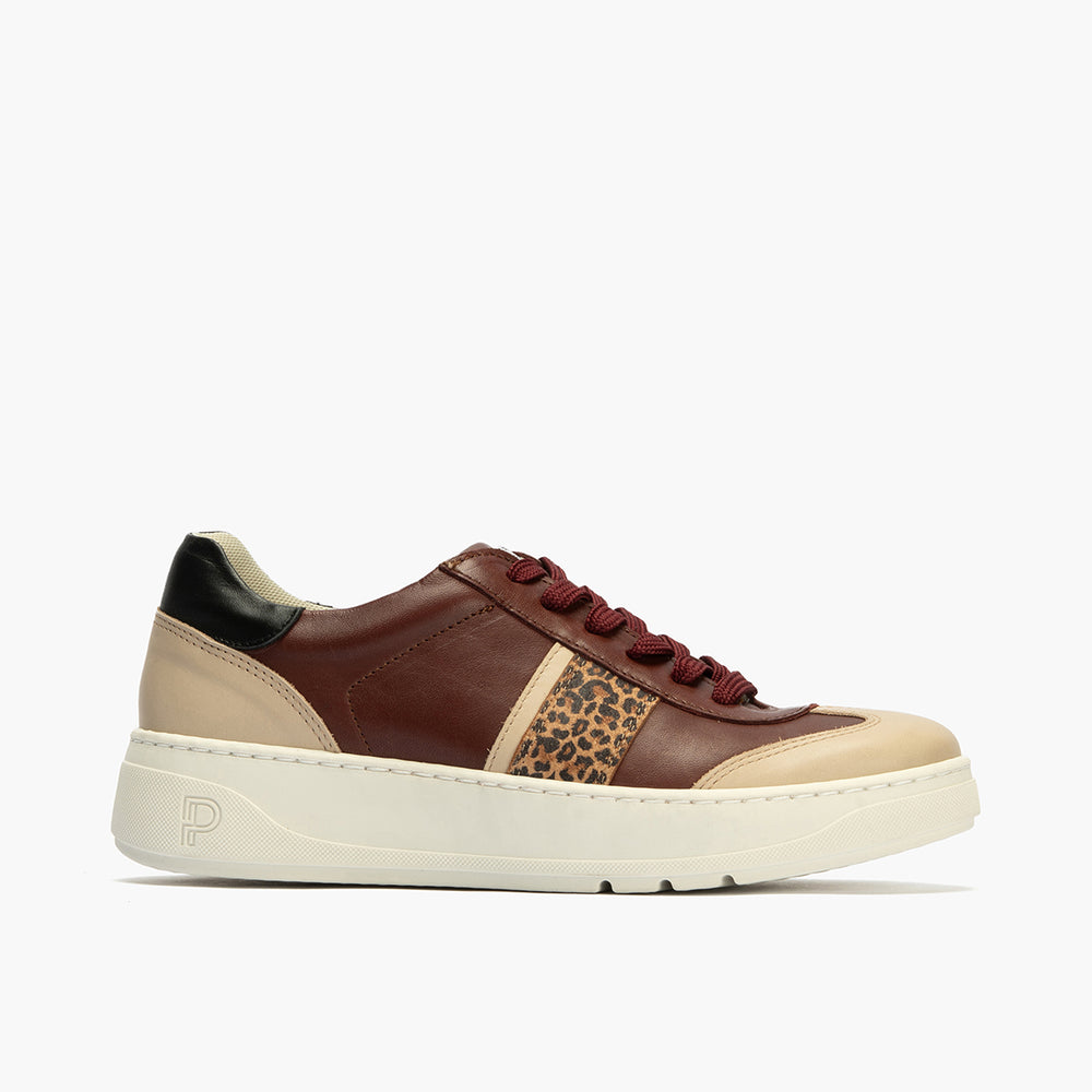 Basket Combinado con leopardo de mujer color burdeos