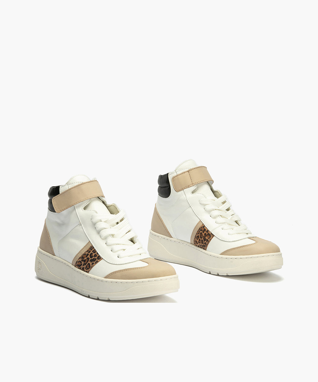 Botín Basket Combinado con leopardo de nujer color blanco