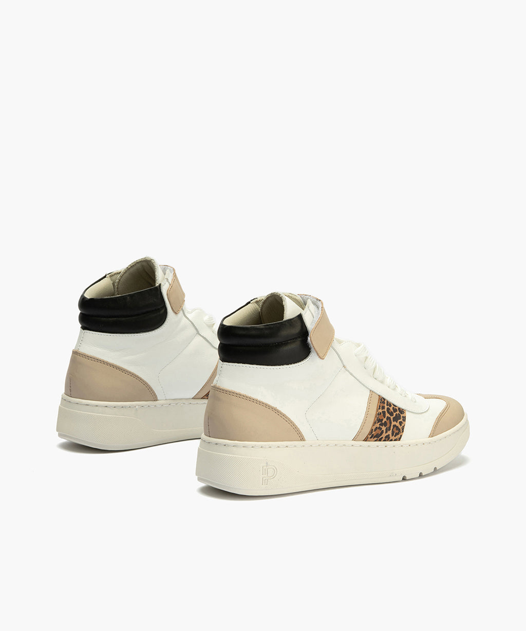 Botín Basket Combinado con leopardo de nujer color blanco