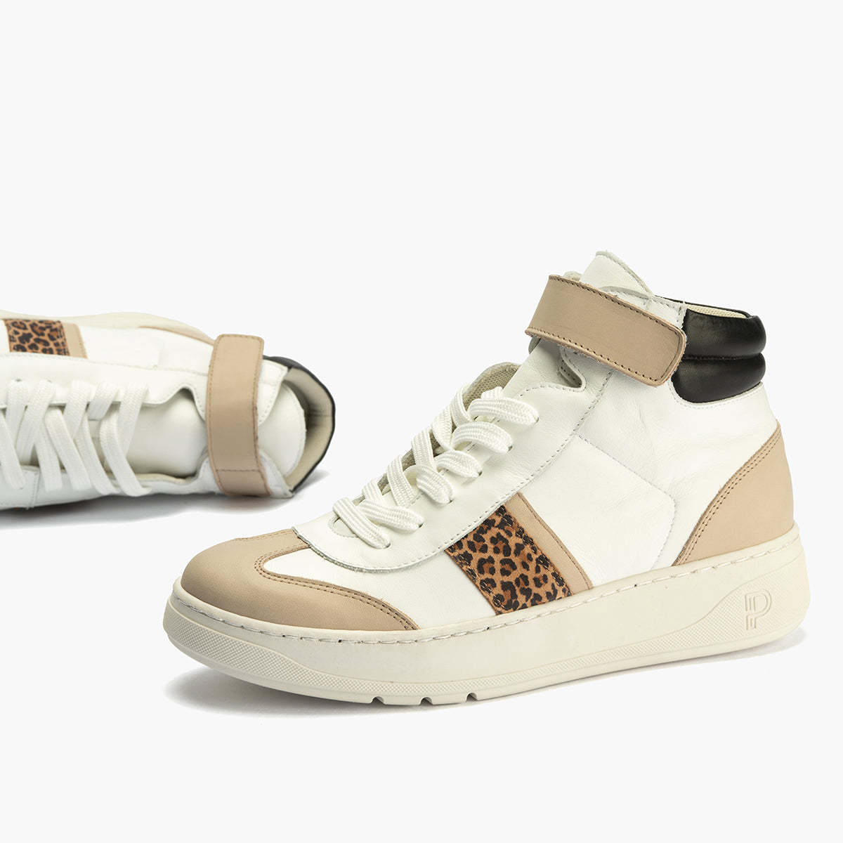 Botín Basket Combinado con leopardo de nujer color blanco