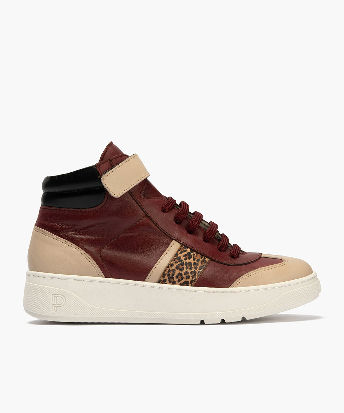 Botín Basket Combinado con leopardo de nujer color burdeos