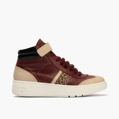 Botín Basket Combinado con leopardo de nujer color burdeos