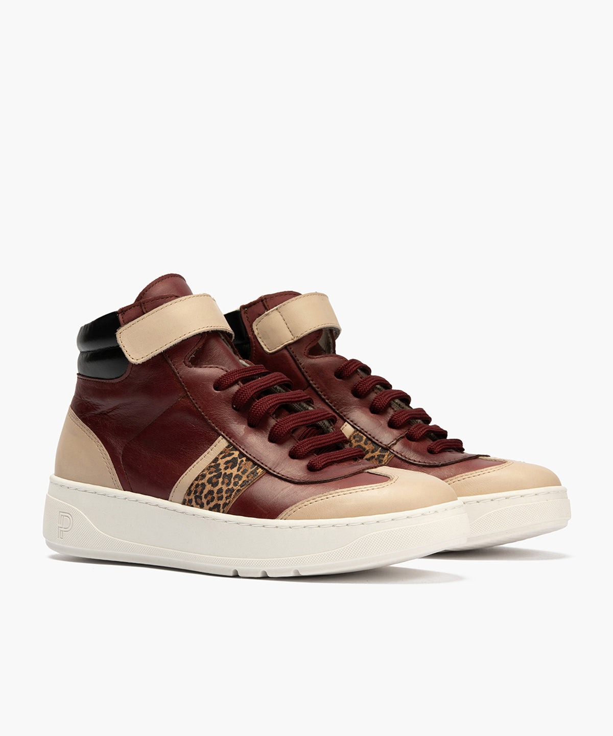Botín Basket Combinado con leopardo de nujer color burdeos