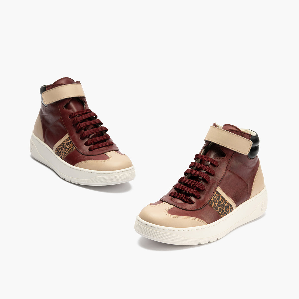 Botín Basket Combinado con leopardo de nujer color burdeos