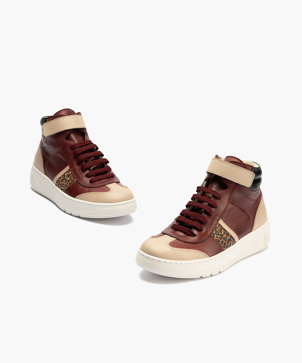Botín Basket Combinado con leopardo de nujer color burdeos
