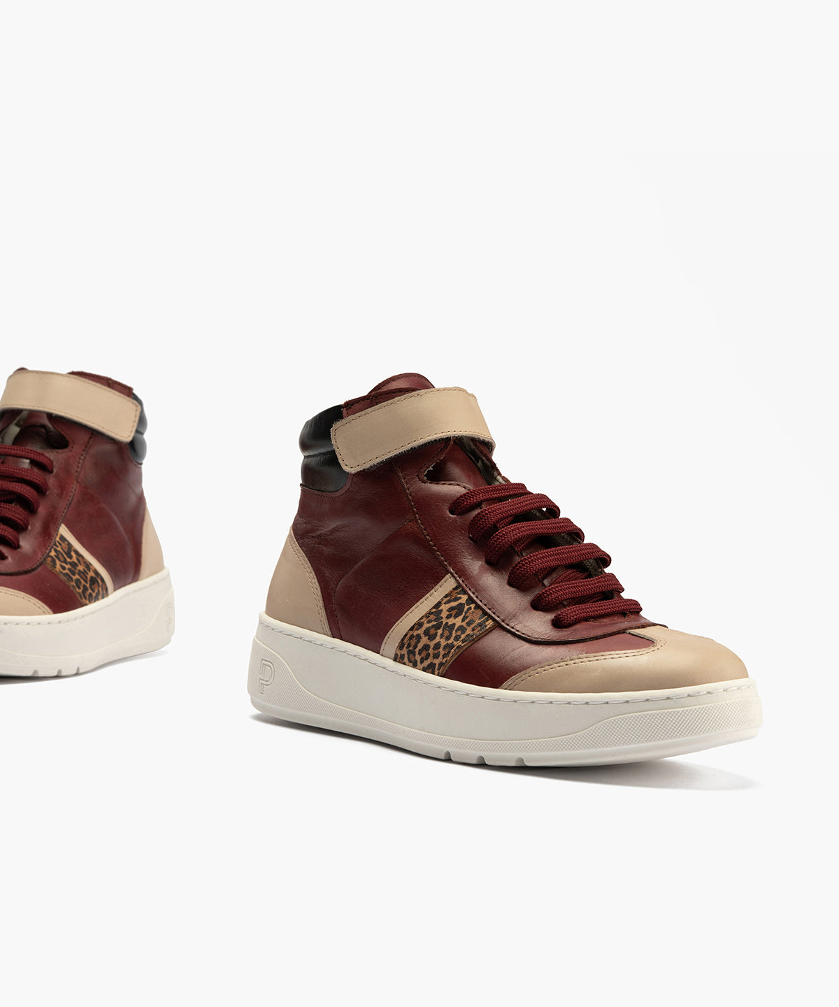 Botín Basket Combinado con leopardo de nujer color burdeos
