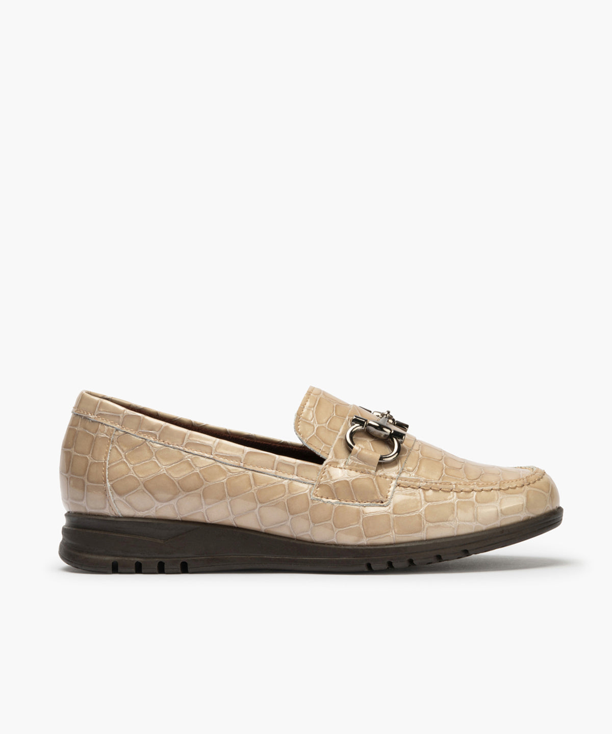 Mocasín en Coco con adorno de mujer color piedra