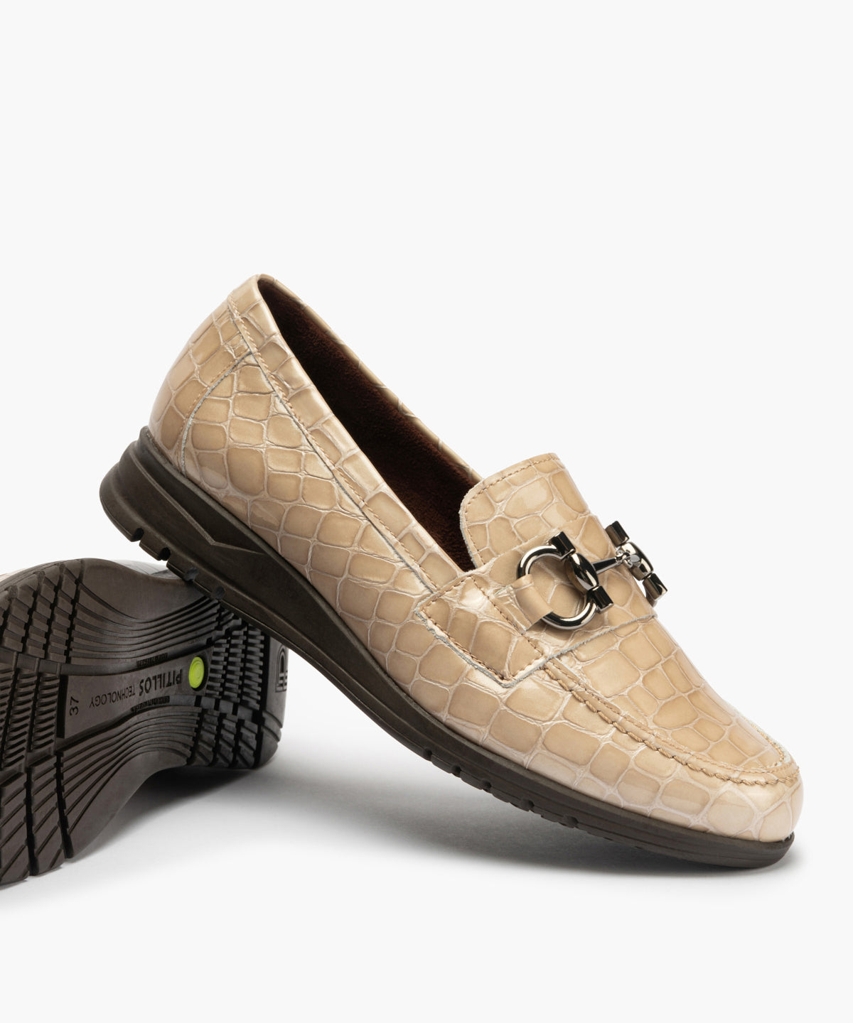 Mocasín en Coco con adorno de mujer color piedra