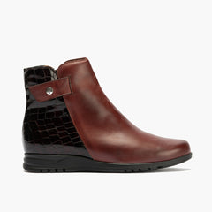 Botín Combinado en napa con coco charol de mujer color burdeos