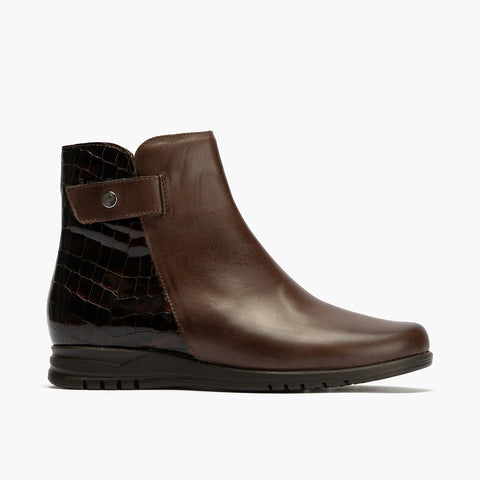 Botín Combinado en napa con coco charol de mujer color marron