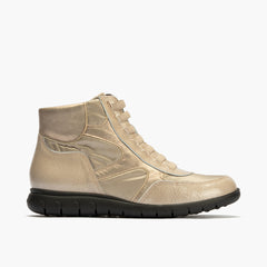 Botín con cremallera en nylon de mujer color piedra