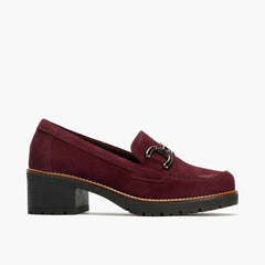 Mocasín en Serraje de mujer color burdeos