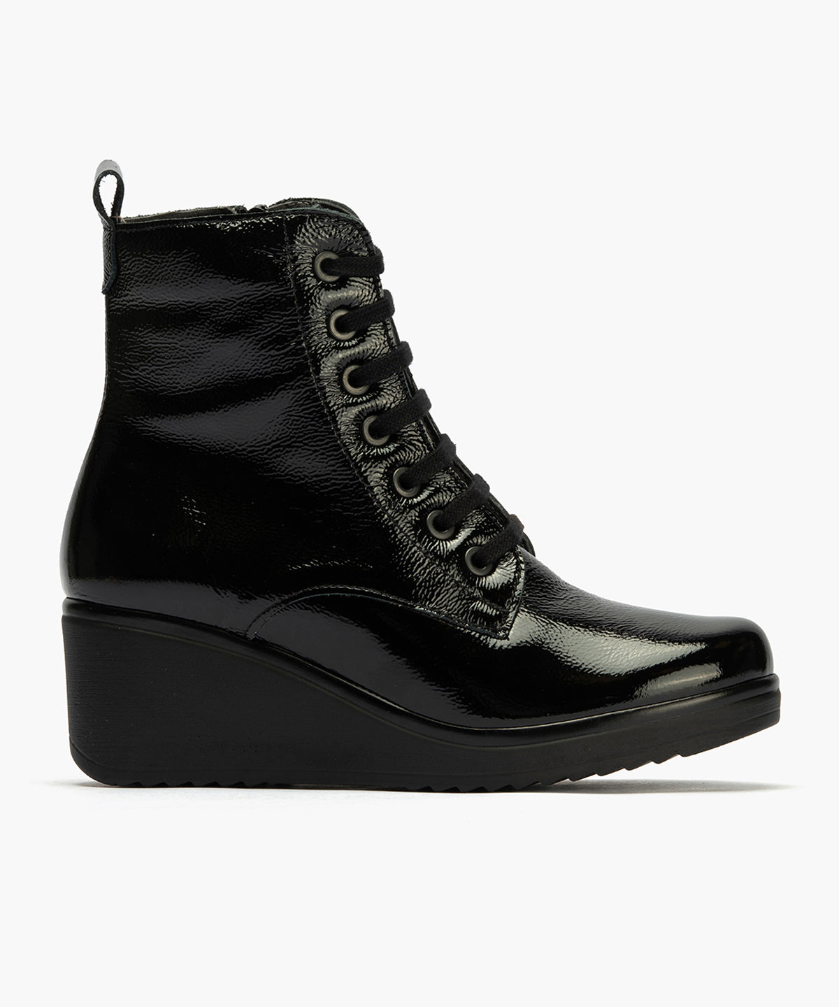 Botín Militar en Charol con cordones de mujer color negro