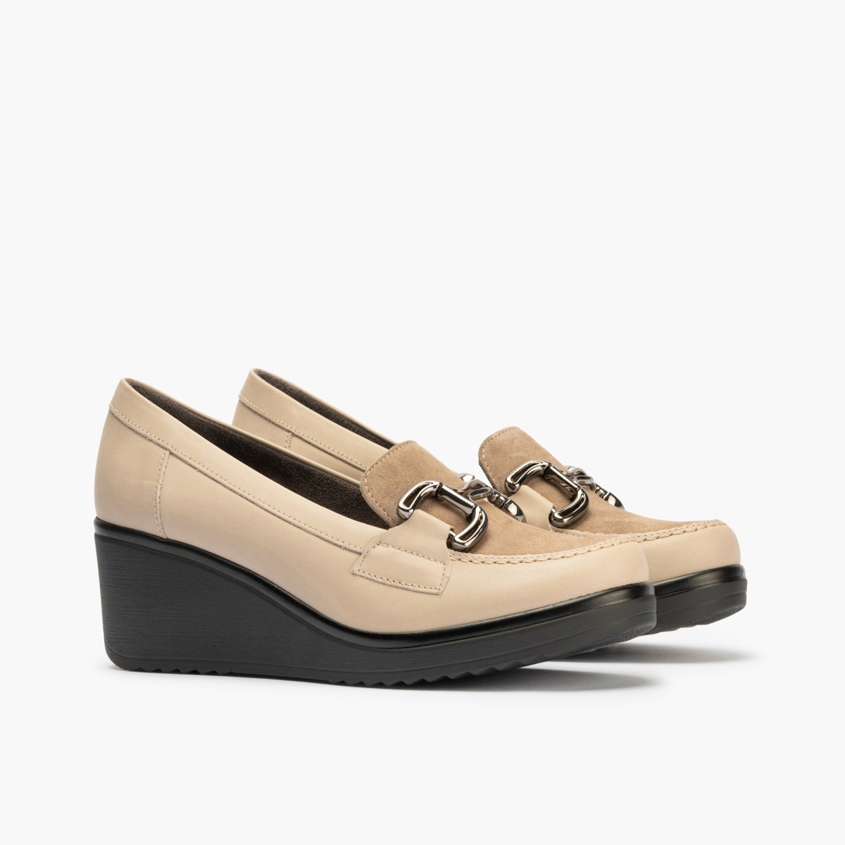 Mocasín Combinado con Ante de mujer color piedra