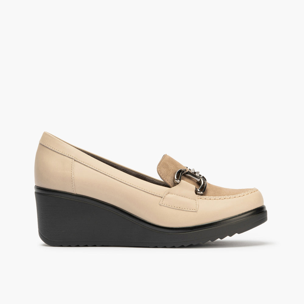 Mocasín Combinado con Ante de mujer color piedra
