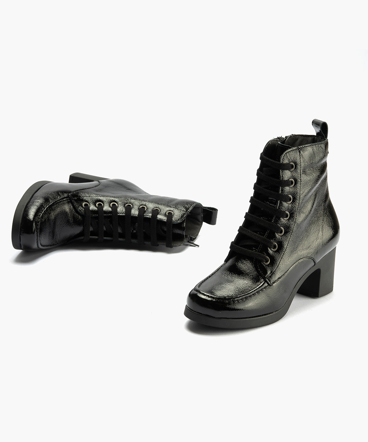 Botín Militar en Charol con cordones de mujer color negro