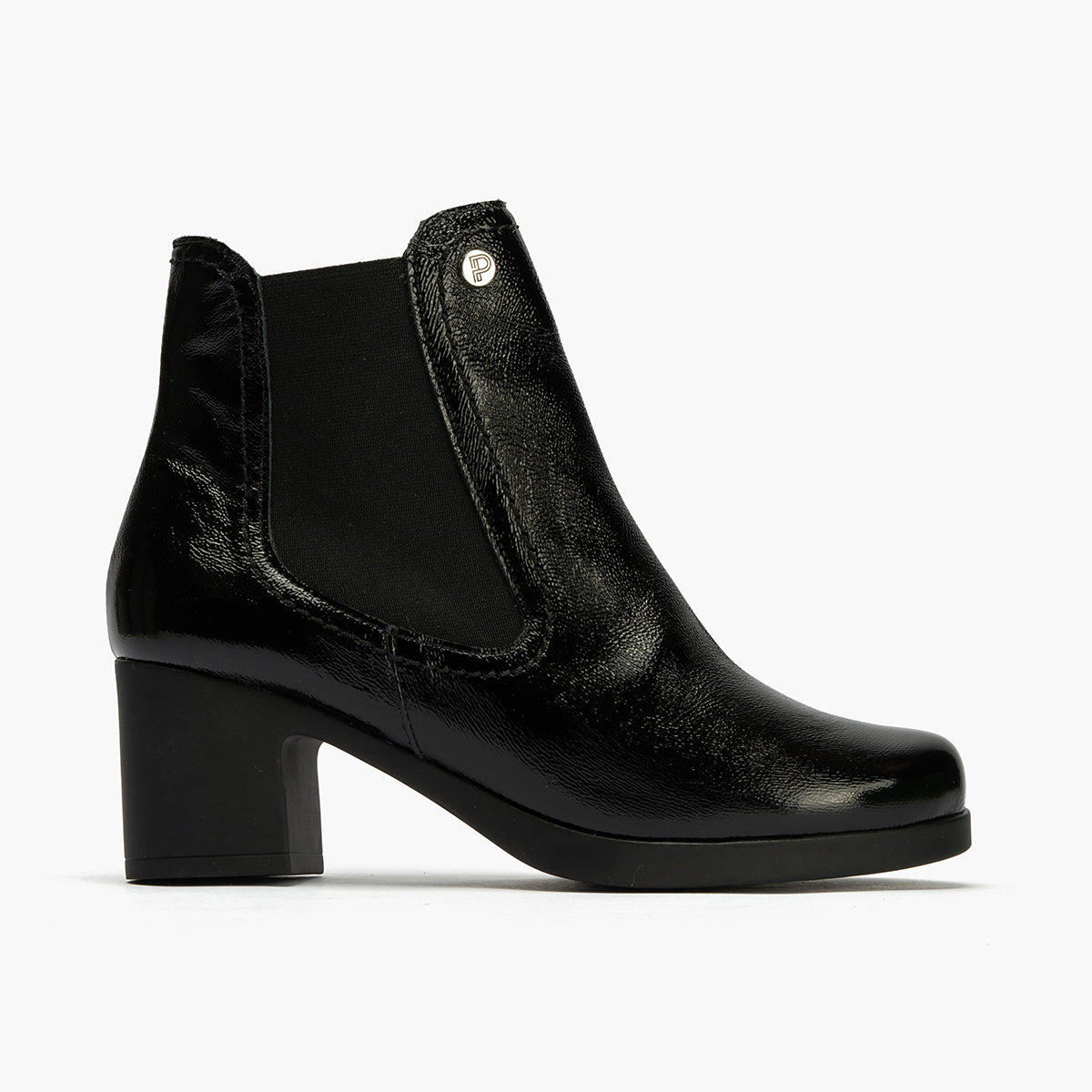 Botín Chelsey en Charol con elásticos de mujer color negro