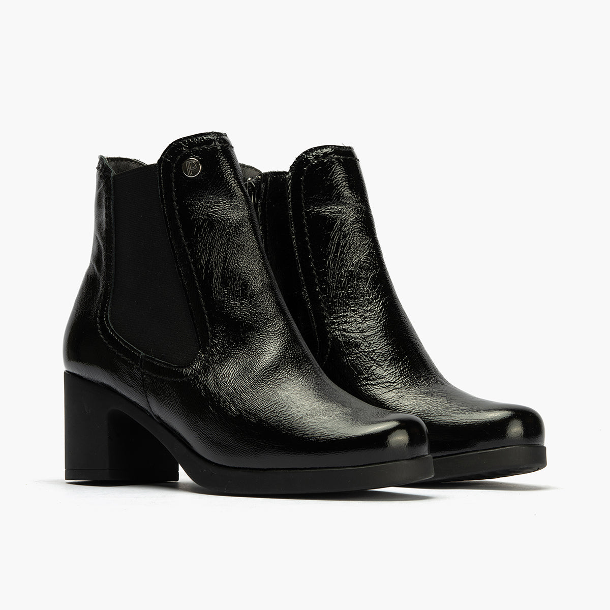 Botín Chelsey en Charol con elásticos de mujer color negro
