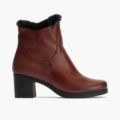 Botín con Pelo en napa de mujer color burdeos