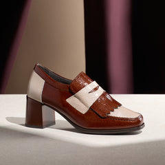 Abotinado Bicolor con flecos de mujer color cuero/piedra