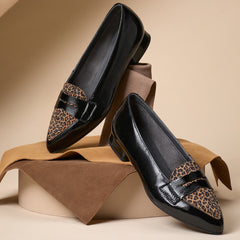 Mocasín Combinado con leopardo de mujer color negro