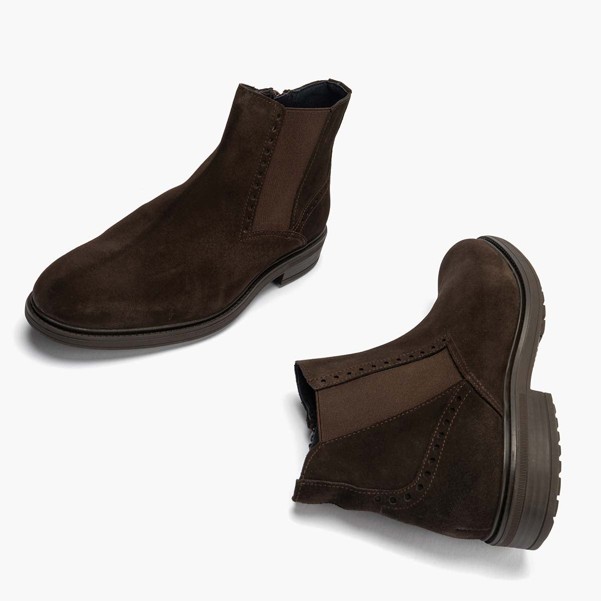 Botín Chelsey en Serraje hombre con elasticos color marron