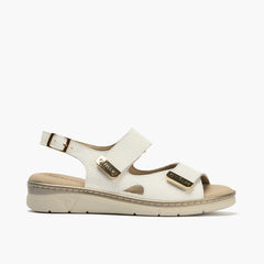 Sandalia plana con doble velcro en piel napa bombeada Blanco