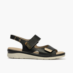 Sandalia plana con doble velcro en piel napa bombeada Negro