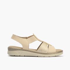 Sandalia plana clásica con ajuste elástico en napa bombeada, piel laminada y piel ante Cre