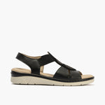 Sandalia plana clásica con ajuste elástico en napa bombeada, piel laminada y piel ante Neg