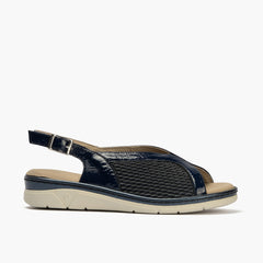 Sandalia plana en piel charol y elástico Marino