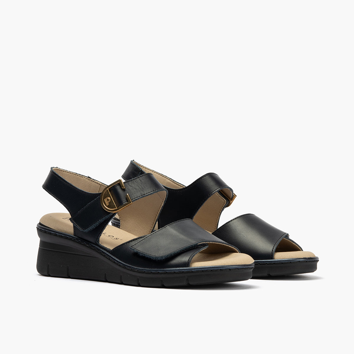 Sandalia con cuña con velcros en piel napa Marino