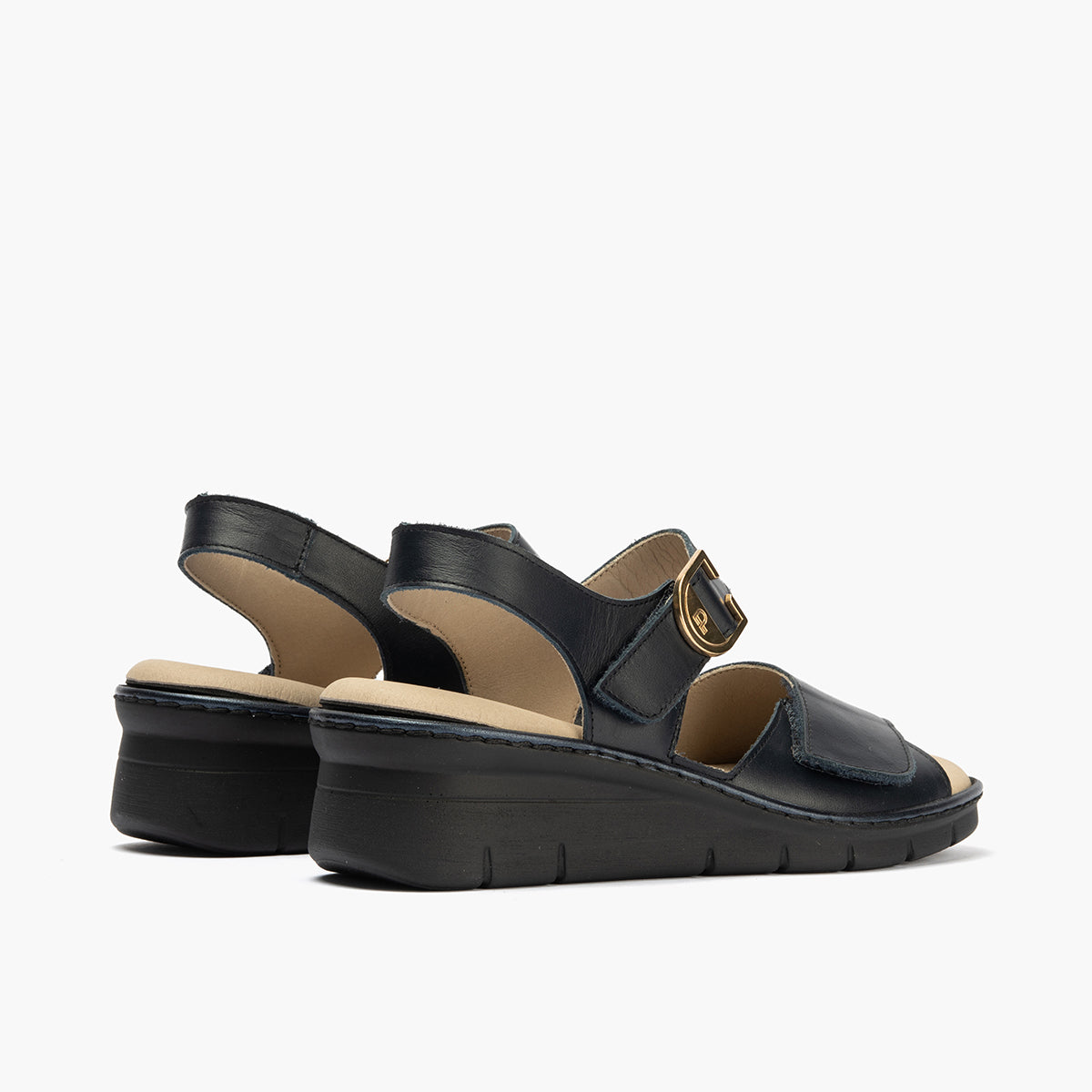 Sandalia con cuña con velcros en piel napa Marino