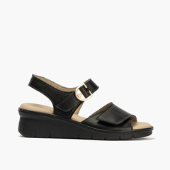 Sandalia con cuña con velcros en piel napa Negro