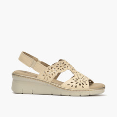 Sandalia con cuña en piel napa Crema