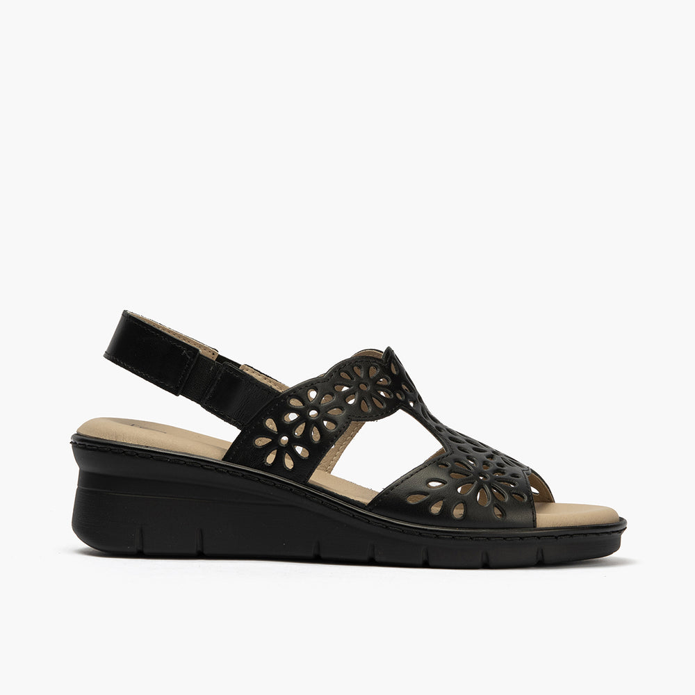 Sandalia con cuña en piel napa Negro