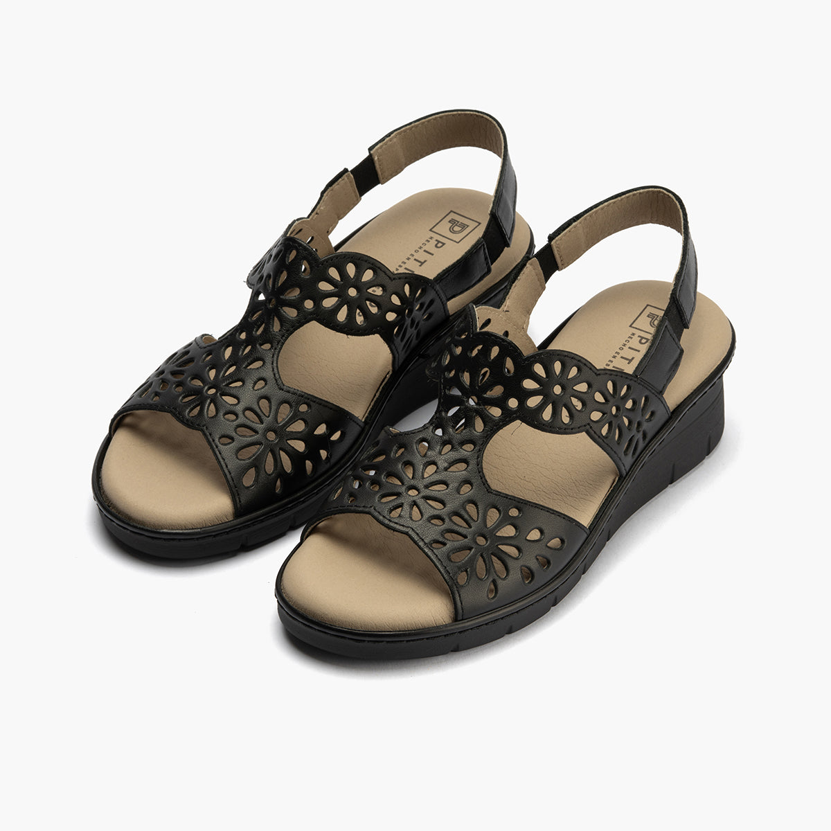 Sandalia con cuña en piel napa Negro
