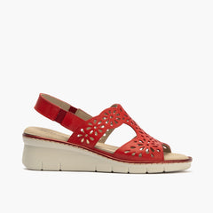 Sandalia con cuña en piel napa Rojo