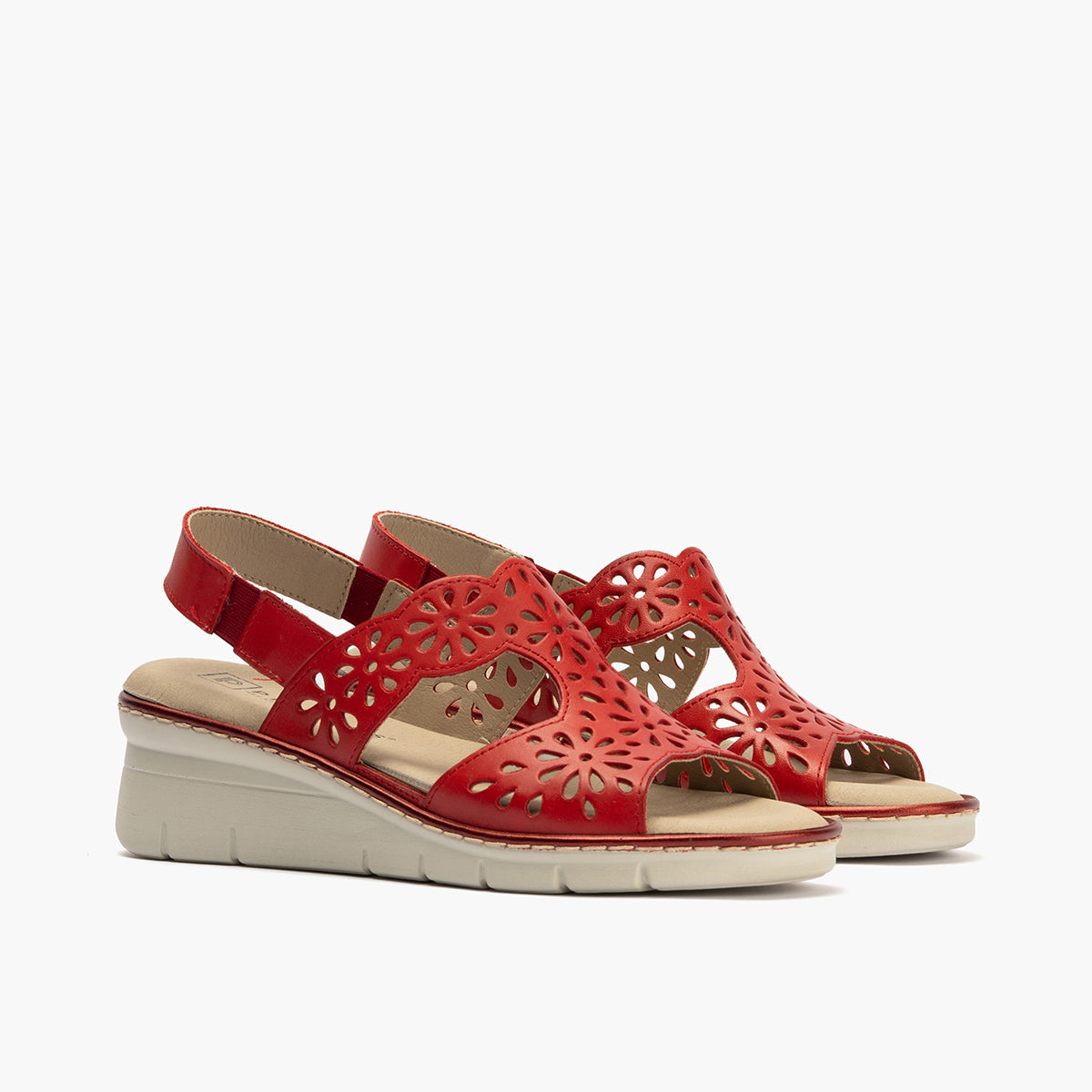 Sandalia con cuña en piel napa Rojo